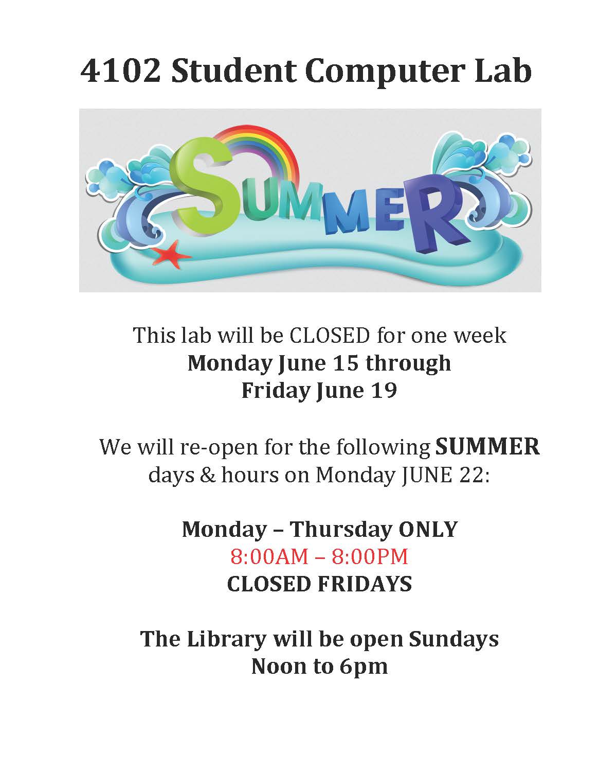 computer lab summer hours